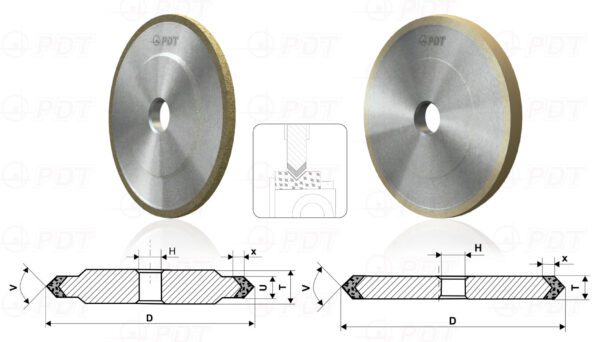 14EE11EE1-2 1EE1, 14ЕЕ1. Flat grinding wheels with double-sided conical profile