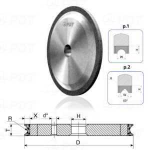 14F6V-8 14F6V. Flat diamond grinding wheels with semicircular-concave profile