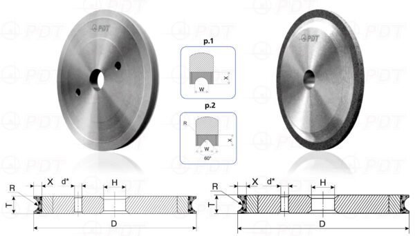1F6V, 14F6V. 1F6V, 14F6V. Diamond flat grinding wheels with semicircular-concave profile