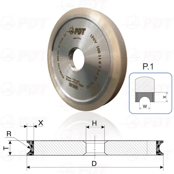1F6V-2-4 1F6V. Diamond flat grinding wheels with semicircular-concave profile