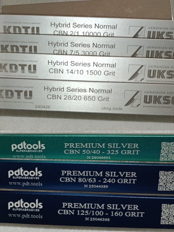 UKSG CBN sharpening stones progression from 160 to 10000 grit for professional knife sharpening
