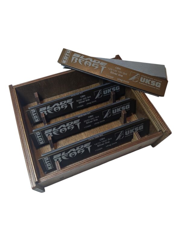 KDTU Silver CBN Stone 1″ x 6″ — BLADE BEAST Sharpening Stone on Box
